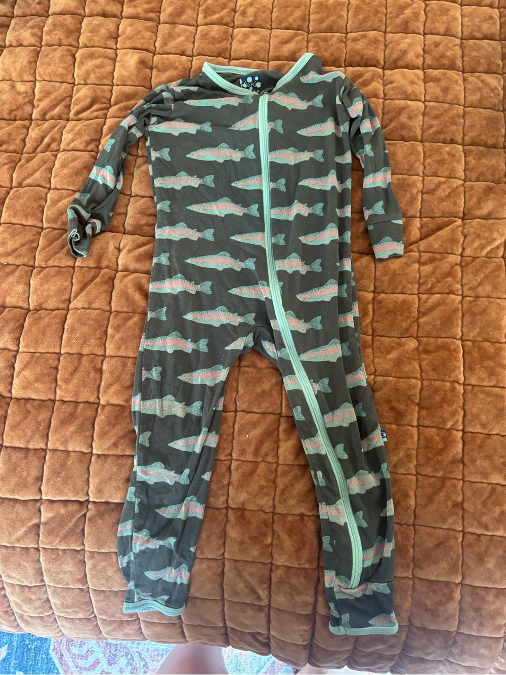 Kickee Pants zip up rainbow trout romper 18-24m